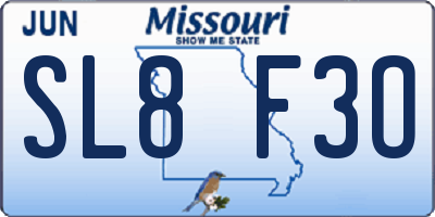 MO license plate SL8F3O
