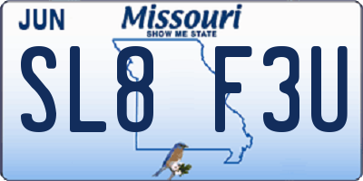 MO license plate SL8F3U