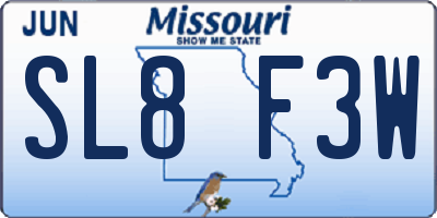 MO license plate SL8F3W