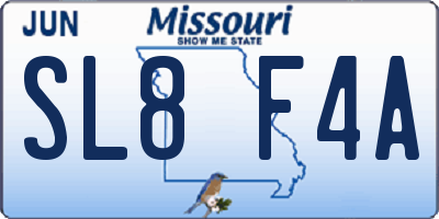MO license plate SL8F4A
