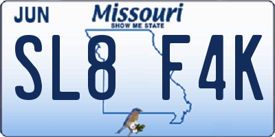 MO license plate SL8F4K