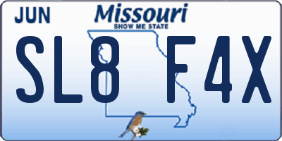 MO license plate SL8F4X