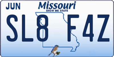 MO license plate SL8F4Z