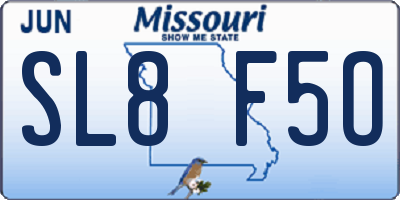 MO license plate SL8F5O