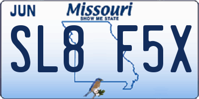 MO license plate SL8F5X