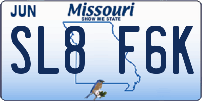 MO license plate SL8F6K