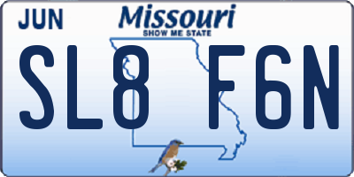 MO license plate SL8F6N