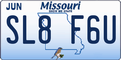 MO license plate SL8F6U