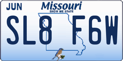MO license plate SL8F6W
