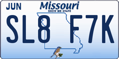 MO license plate SL8F7K