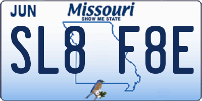 MO license plate SL8F8E