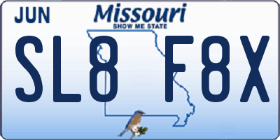 MO license plate SL8F8X