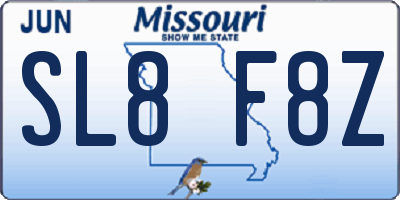 MO license plate SL8F8Z