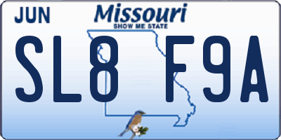 MO license plate SL8F9A
