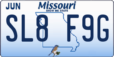MO license plate SL8F9G