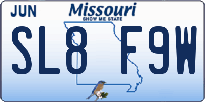 MO license plate SL8F9W
