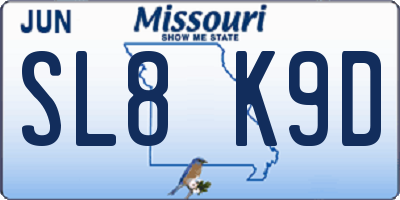MO license plate SL8K9D