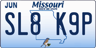 MO license plate SL8K9P