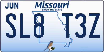MO license plate SL8T3Z