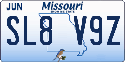 MO license plate SL8V9Z