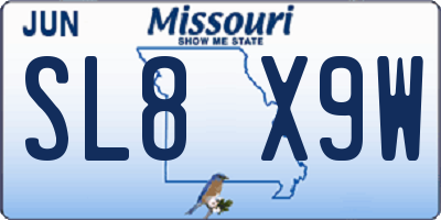 MO license plate SL8X9W
