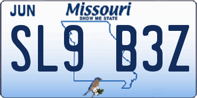 MO license plate SL9B3Z