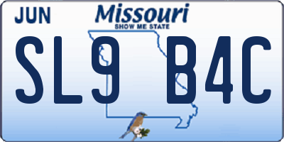 MO license plate SL9B4C