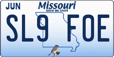 MO license plate SL9F0E