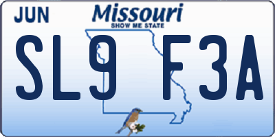 MO license plate SL9F3A