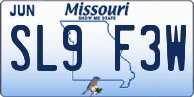 MO license plate SL9F3W