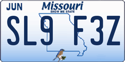 MO license plate SL9F3Z