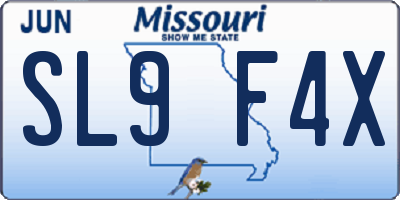 MO license plate SL9F4X