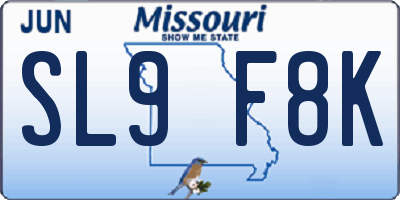 MO license plate SL9F8K