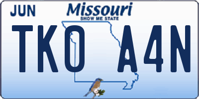 MO license plate TK0A4N