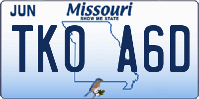 MO license plate TK0A6D