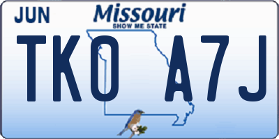 MO license plate TK0A7J