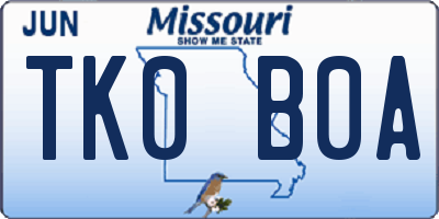 MO license plate TK0B0A