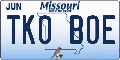 MO license plate TK0B0E