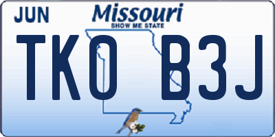 MO license plate TK0B3J