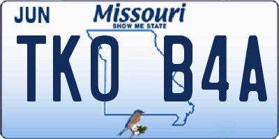 MO license plate TK0B4A