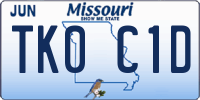 MO license plate TK0C1D