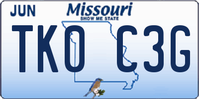 MO license plate TK0C3G