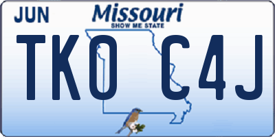 MO license plate TK0C4J