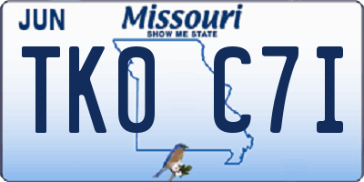 MO license plate TK0C7I