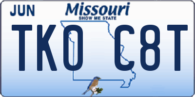 MO license plate TK0C8T