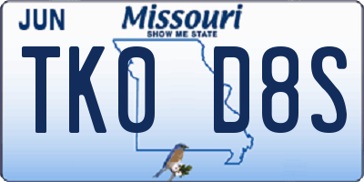 MO license plate TK0D8S