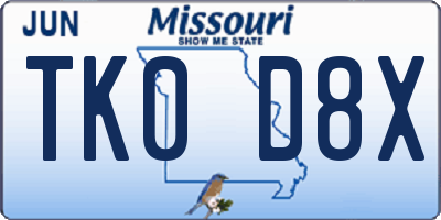 MO license plate TK0D8X