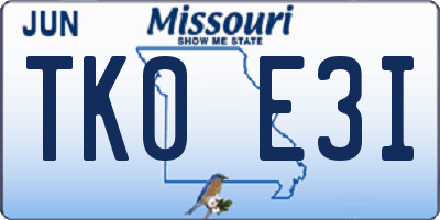 MO license plate TK0E3I