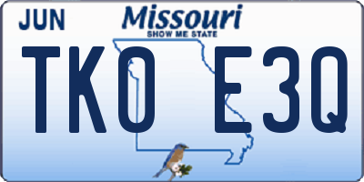 MO license plate TK0E3Q