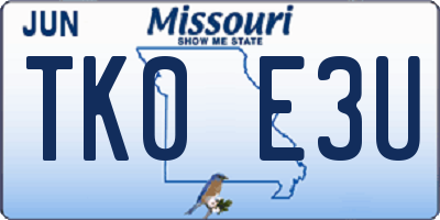 MO license plate TK0E3U